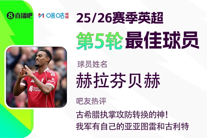 直播吧X咪咕體育|英超第5輪最佳：赫拉芬貝赫，執(zhí)掌攻防轉(zhuǎn)換的神!