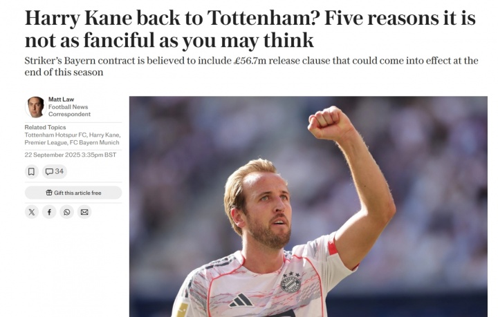 解約金6500萬！記者：凱恩重返熱刺？五個(gè)理由證明這并非天方夜譚