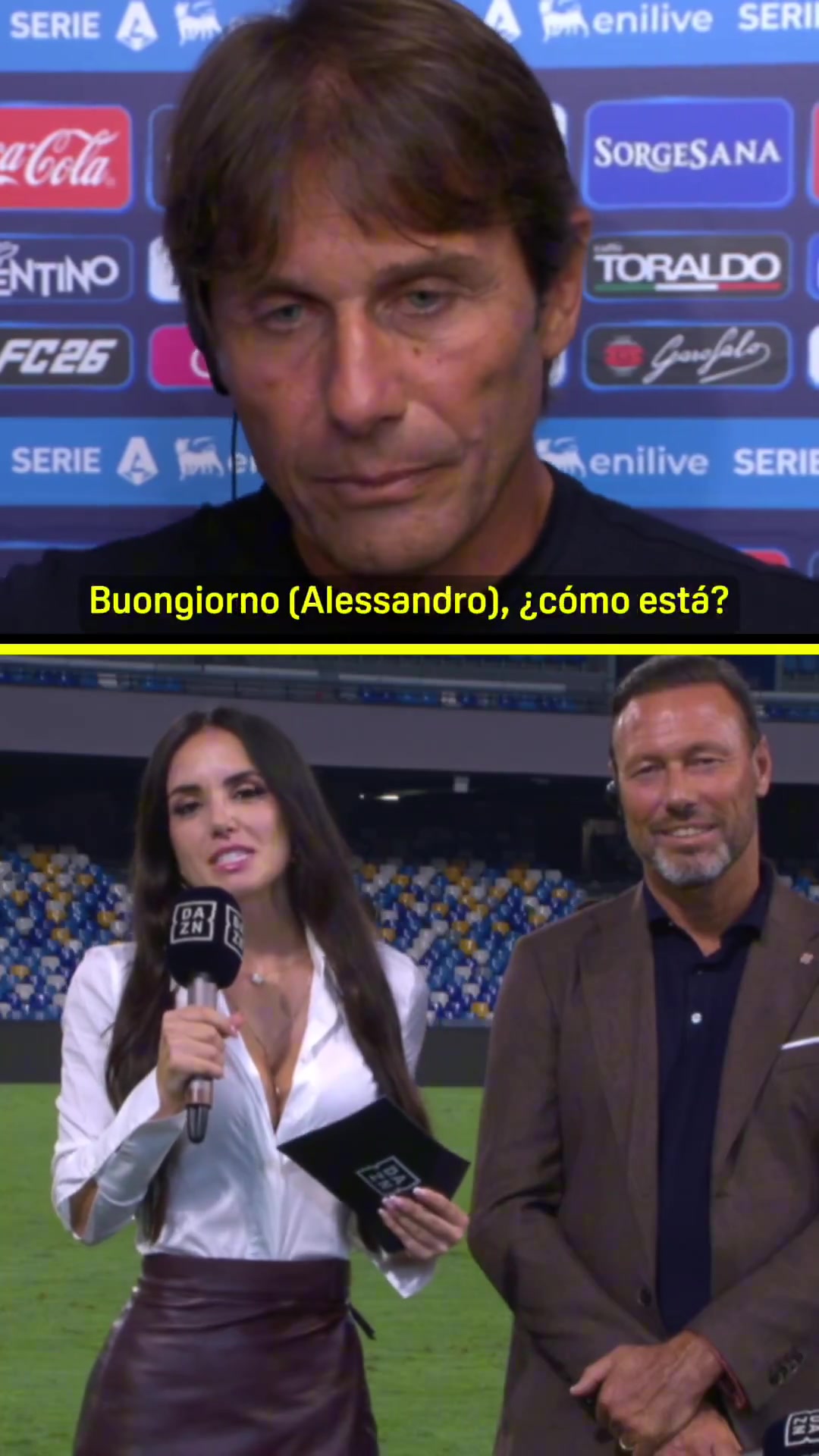 演小品呢??美女記者問布翁喬爾諾情況，孔蒂誤以為在向他道早安