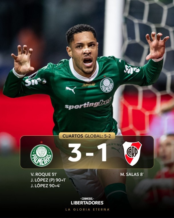 羅克兩回合兩球，助帕爾梅拉斯淘汰河床晉級解放者杯4強