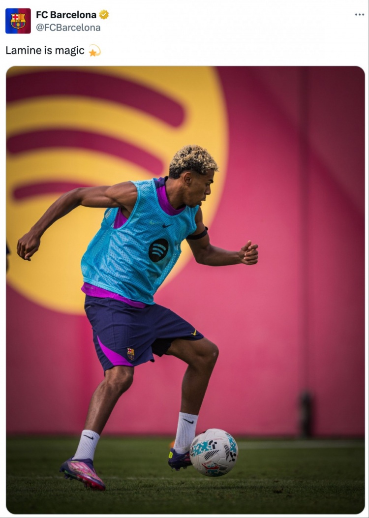 復(fù)出在即！巴薩社媒曬亞馬爾訓(xùn)練照：拉明就是魔法般的存在??