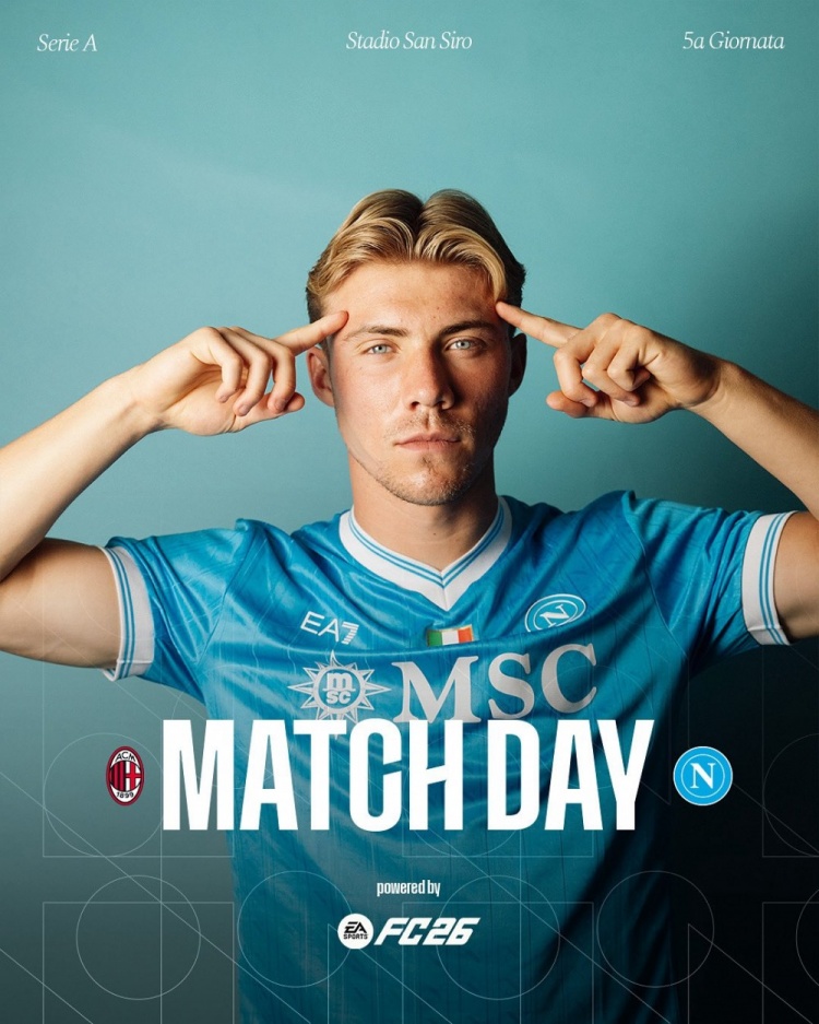 那不勒斯公布客戰(zhàn)AC米蘭海報，狀態(tài)回暖的霍伊倫單人入鏡