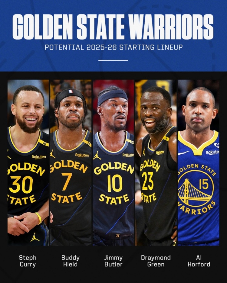 老年組！勇士新季潛在首發(fā)：庫里、希爾德、巴特勒、追夢、霍福德