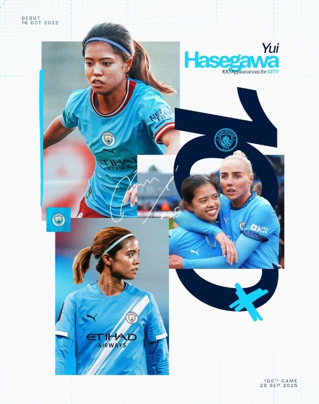 長(zhǎng)谷川唯完成曼城女足百場(chǎng)里程碑，上賽季當(dāng)選曼城最佳女足球員