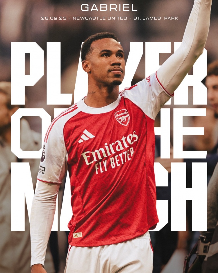 補(bǔ)時絕殺！加布里埃爾當(dāng)選對陣紐卡一役阿森納隊內(nèi)最佳球員