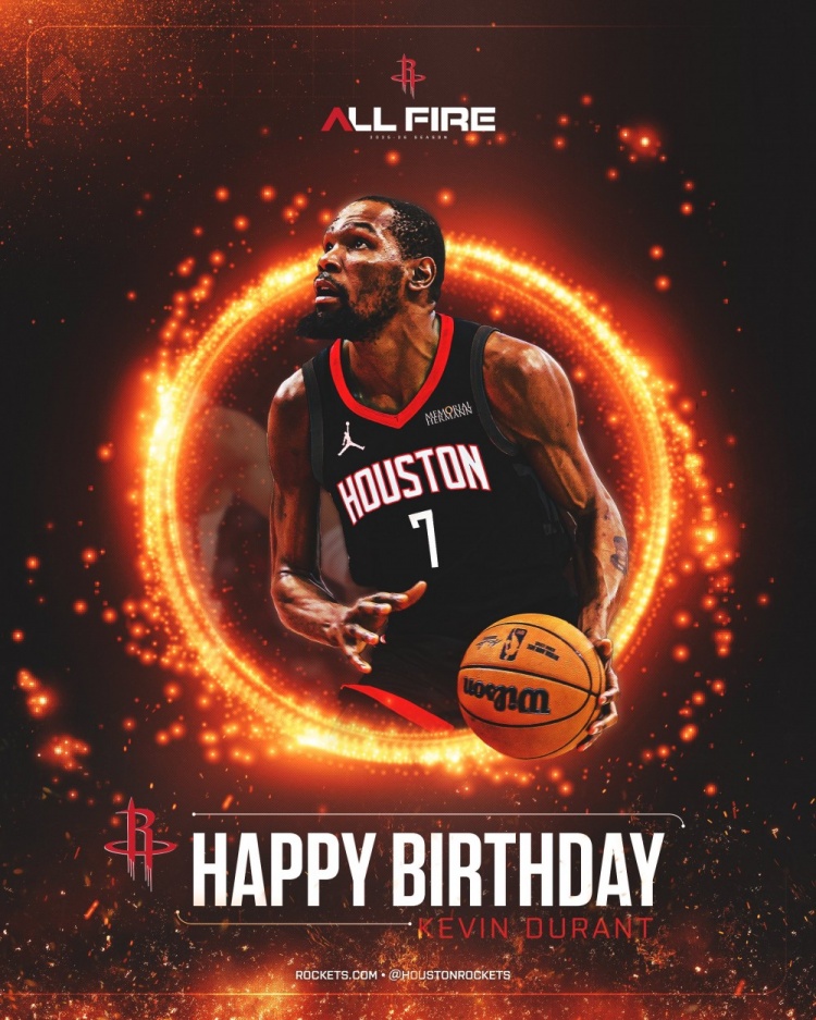 37歲了！火箭官方曬圖：生日快樂！凱文-杜蘭特！??