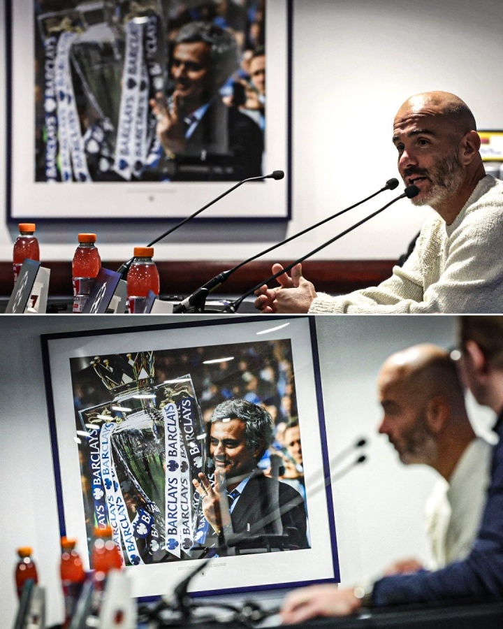 傳奇回家！馬雷斯卡發(fā)布會現(xiàn)場，墻上的照片正是穆帥英超第3冠