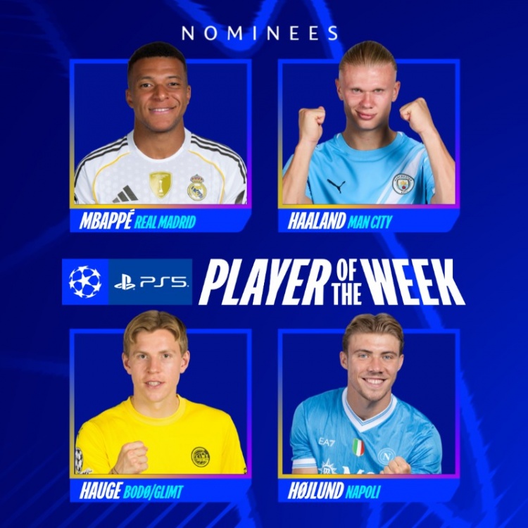 歐冠本周最佳球員候選：姆巴佩、哈蘭德、海于格、霍伊倫