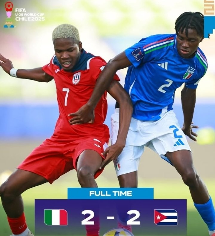 世青賽十人意大利2-2戰(zhàn)平古巴，前兩輪1勝1平積4分