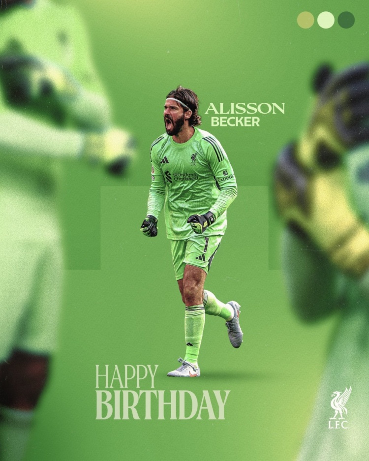 利物浦祝阿利森33歲生日快樂，球員加盟以來出戰(zhàn)307場(chǎng)丟281球